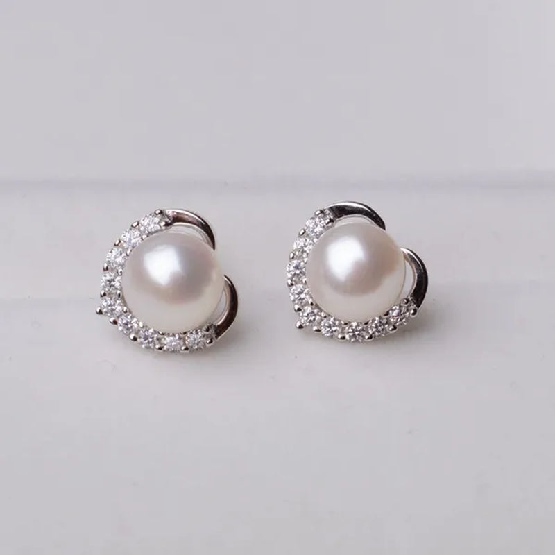 2021 Trendy Fashion Women'S S925 Silver Exquisite Pearl Heart-Shaped Diamond Crystal Earrings Prevent Allergy Jewelry