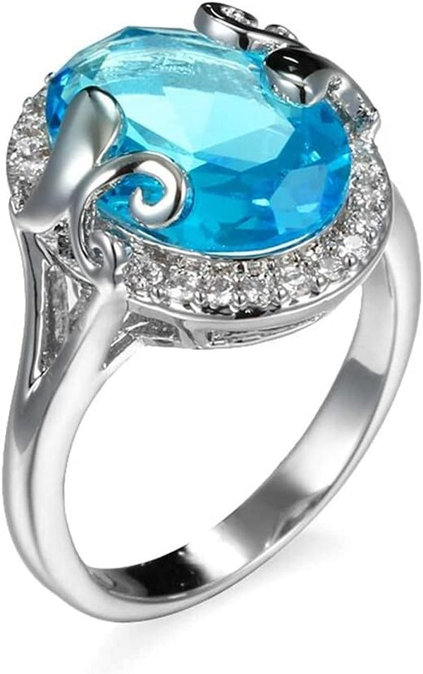Fashion 925 Sterling Silver Dove Egg Sapphire Women'S Ring Vintage Oval Emerald Zircons Princess Ring Propose Engagement Wedding Band Cocktail Party Ring Lady Jewery Wedding Gifts HM041 (Blue, 7)