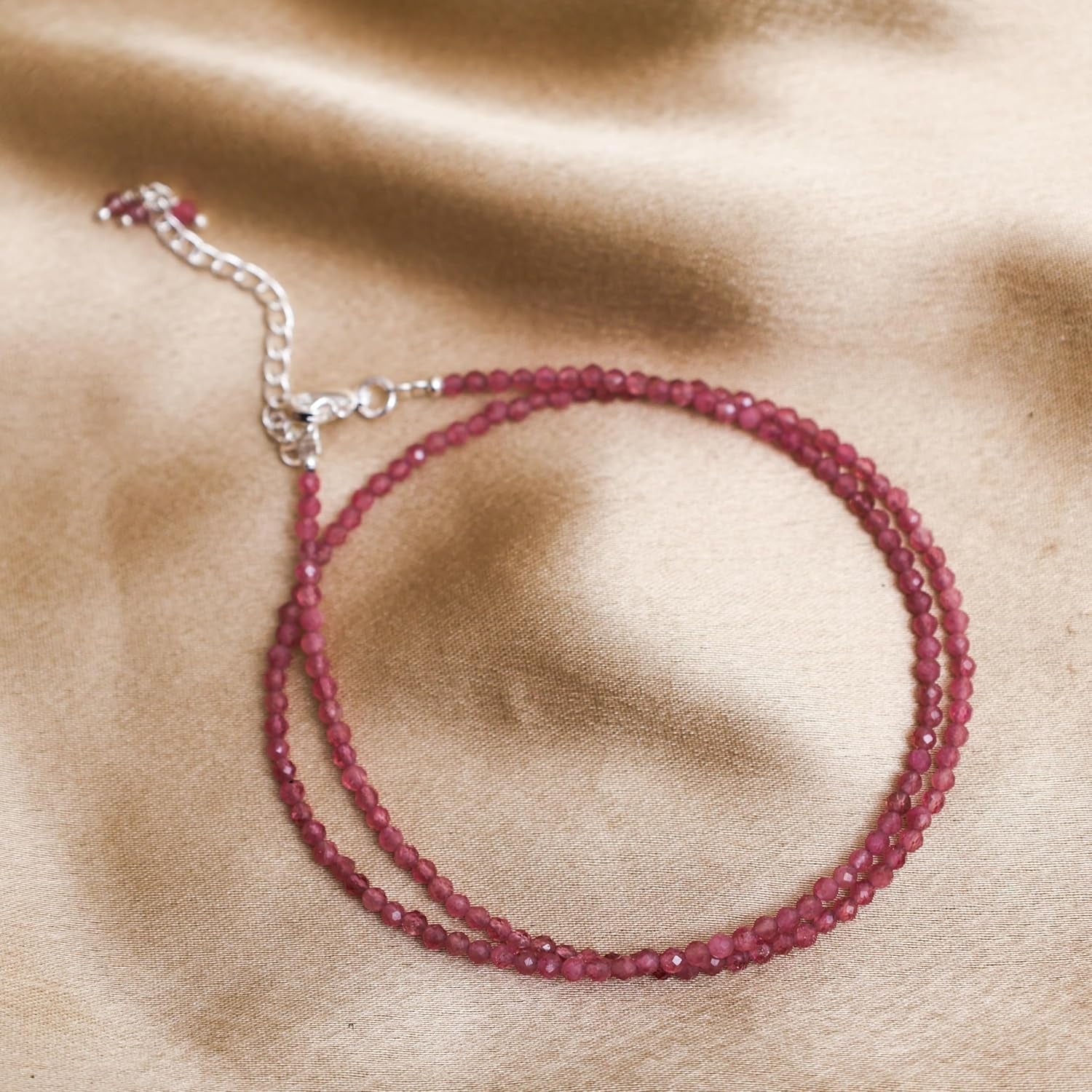 Gempires Pink Tourmaline Beaded Necklace Pink Crystal Gemstone Jewelry Hypoallergenic 18 Inch Silver Plated Handmade October Birthstone Necklace for Women