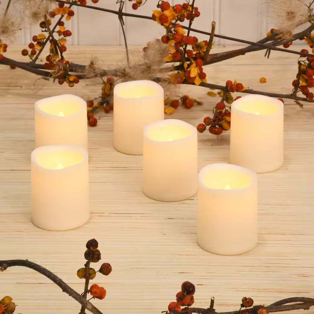 LED Amber Battery Operated Mini Pillar Candles Set of 6