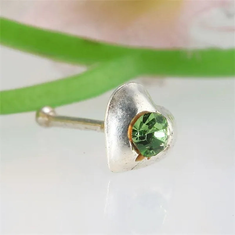 Sterling Silver Clear Crystal Heart Shape Bone Stud Pin Hoop Piercing Nose Ring Earrings