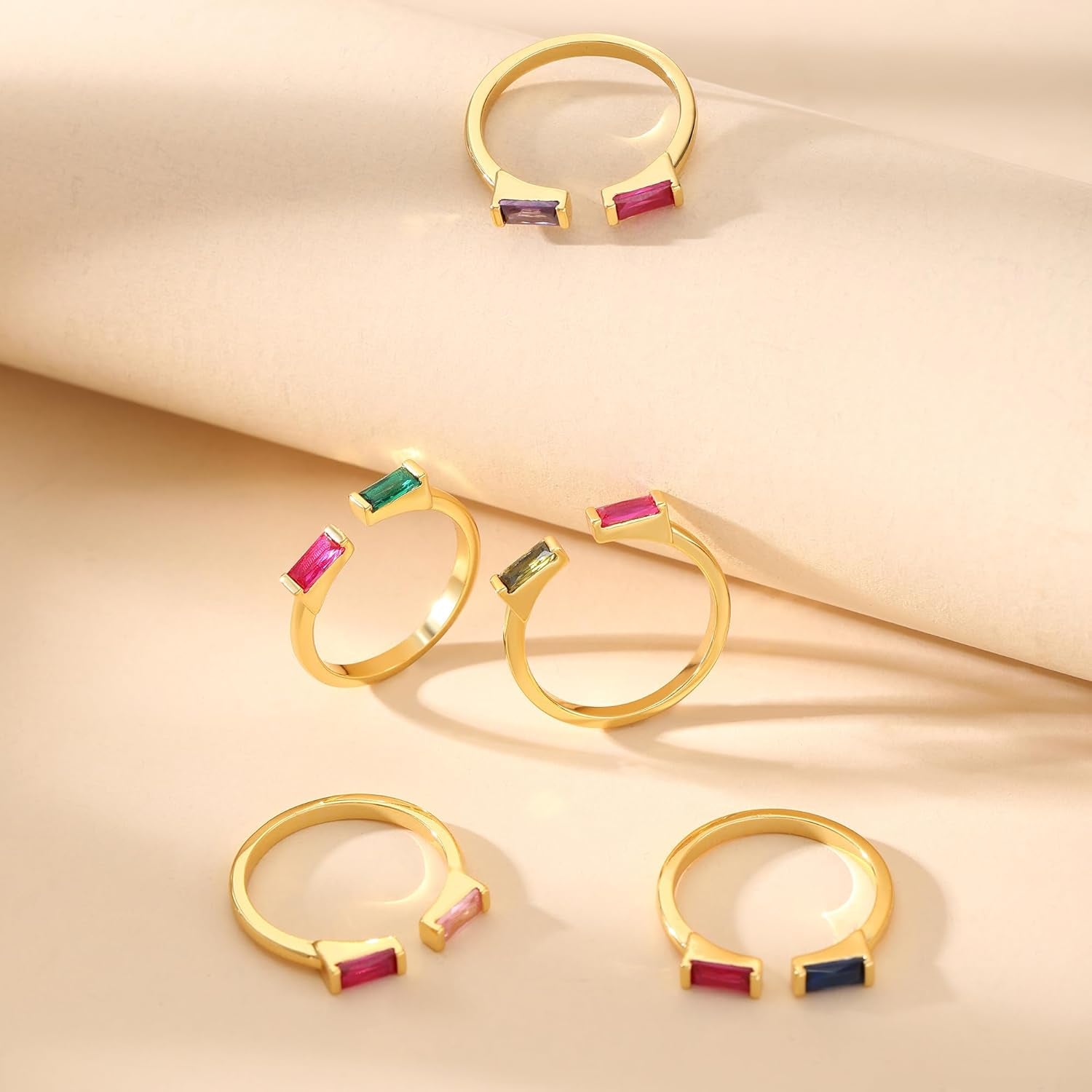 Birthstone Rings for Women Dainty Emerald Blue Ring Birthday Gifts for Mom Her Gemstones CZ Ring for Teens Gold Rings That Don'T Tarnish Adjustable Ring Jewelry Gifts