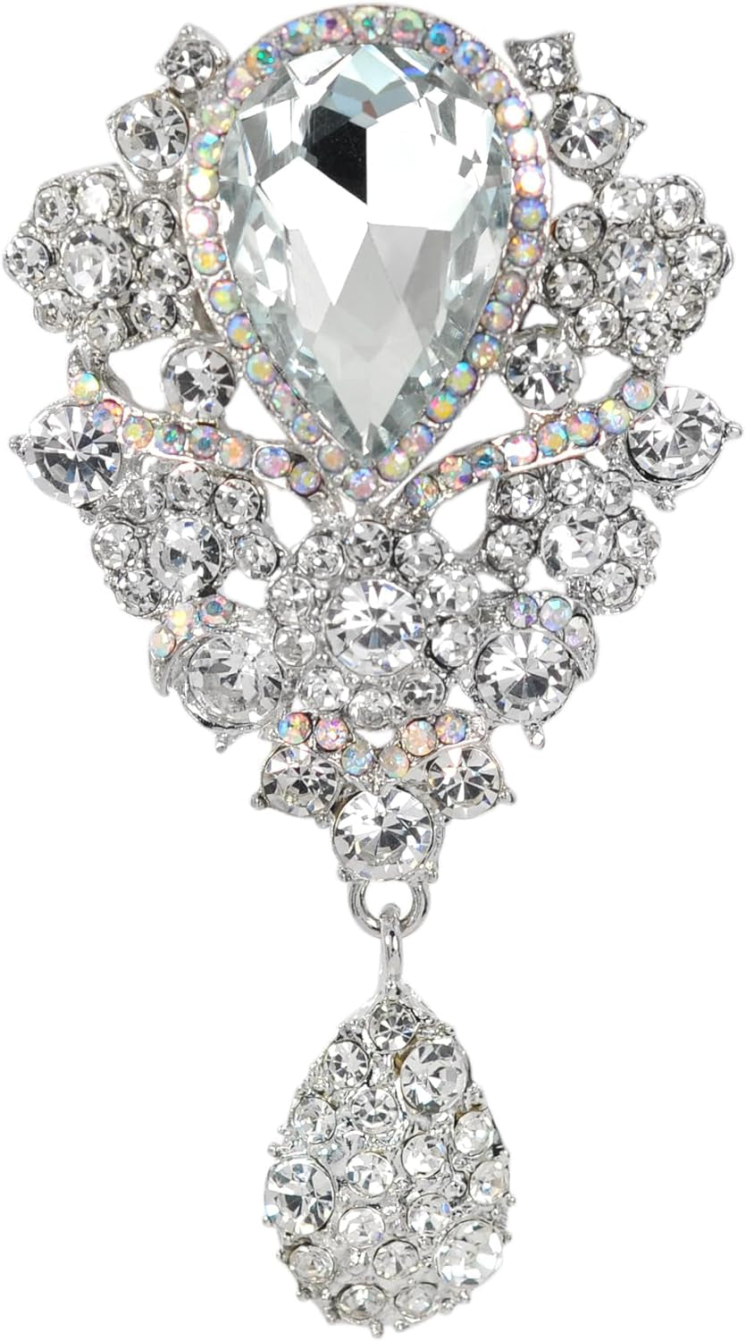 Women'S Austrian Crystal Bouquet Flower Teardrop Large Gorgeous Brooch Pin