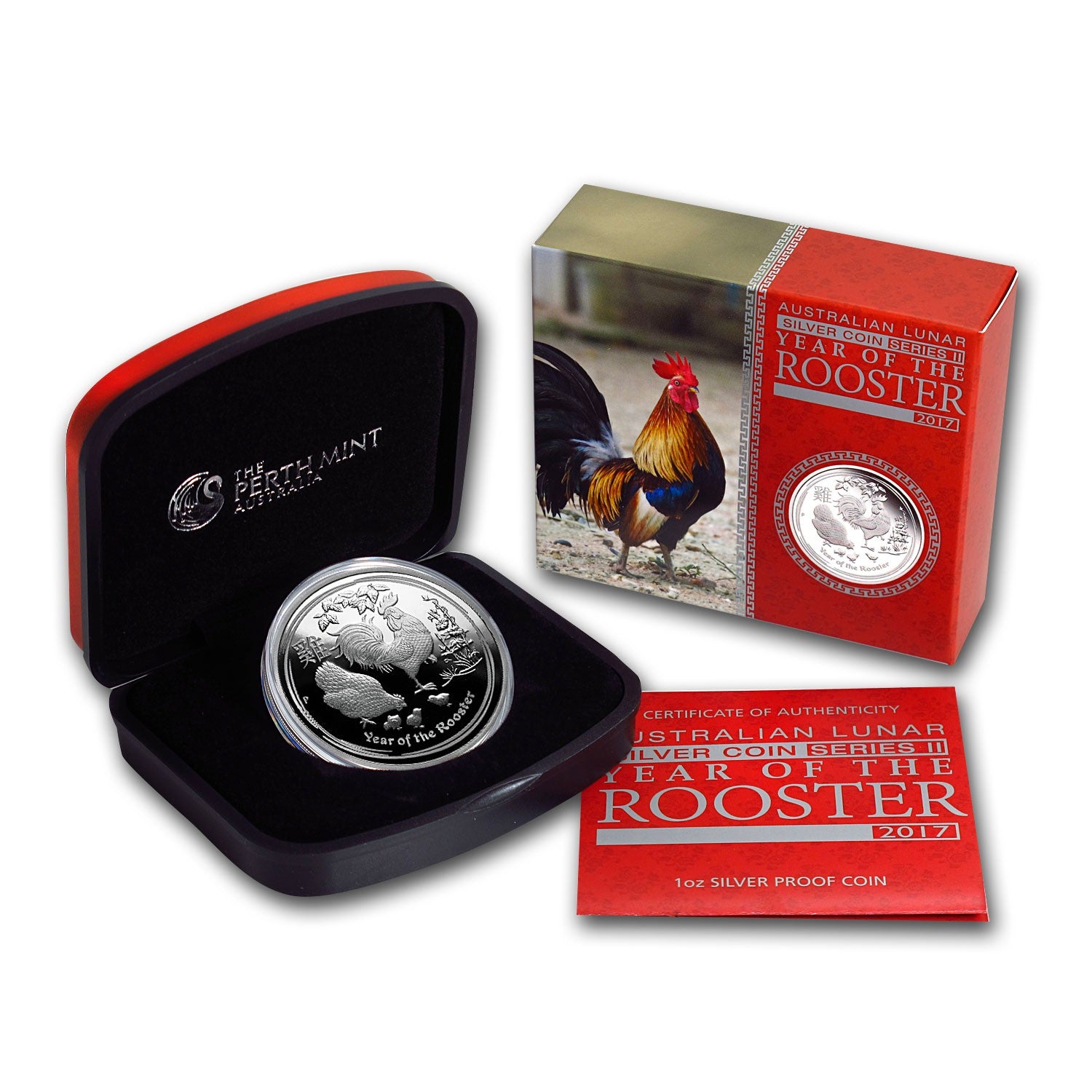 2017 Australia 1 Oz Silver Lunar Rooster Proof (W/Box & COA)