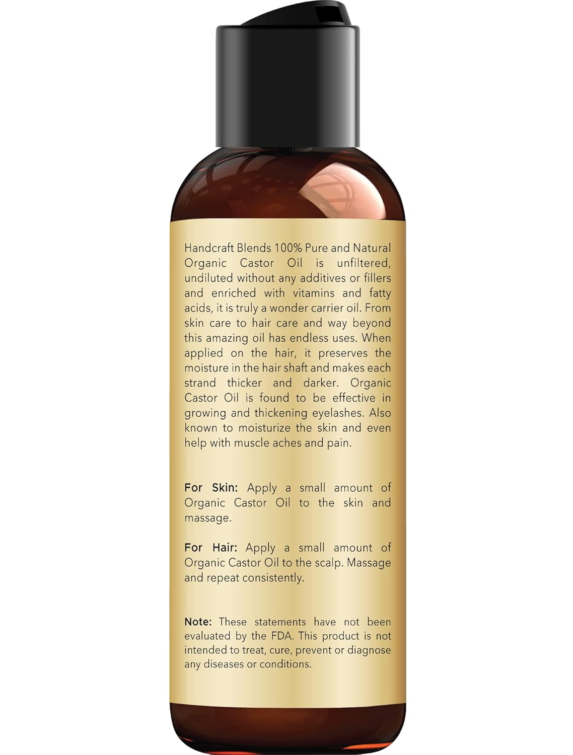 Organic Castor Oil - 4 Fl Oz - 100% Pure and Natural - Premium Grade Carrier Oil for Hair Growth, Eyelashes and Eyebrows - Hair and Body - Expeller-Pressed & Hexane-Free