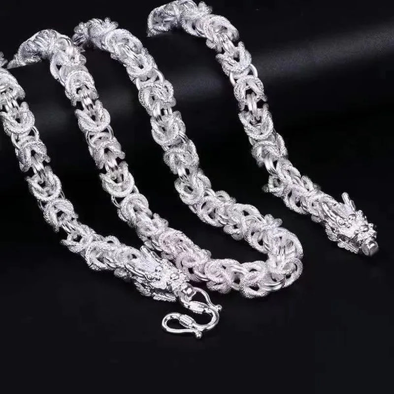 NEW! Exquisite Men Solid Heavy 925 Sterling Silver Domineering Dragon Head Silver Chain Necklace Jewelry