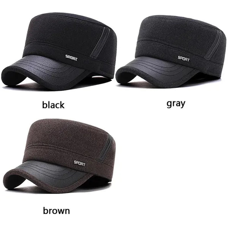 Warm Winter Cap Sport Golf Military Flat Hat For Men Snapback Casquette Bones Dad Cap Gorras Earflaps Thicken Male Baseball Father Gift