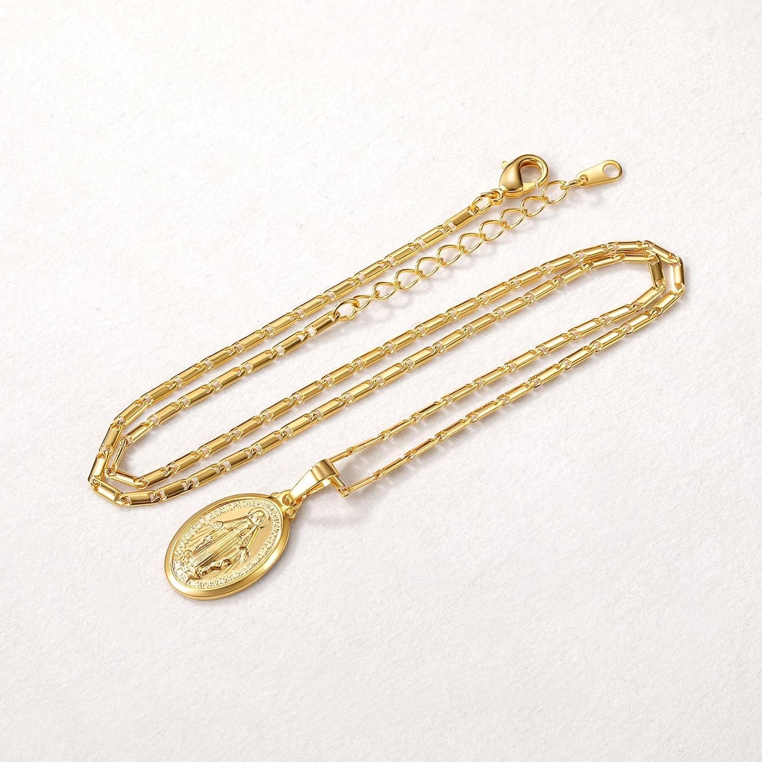 Virgin Mary Necklace 18K Gold Plated Women/Men Christian Jewelry Our Lady of Guadalupe Medal Pendant Mother Mary Necklace