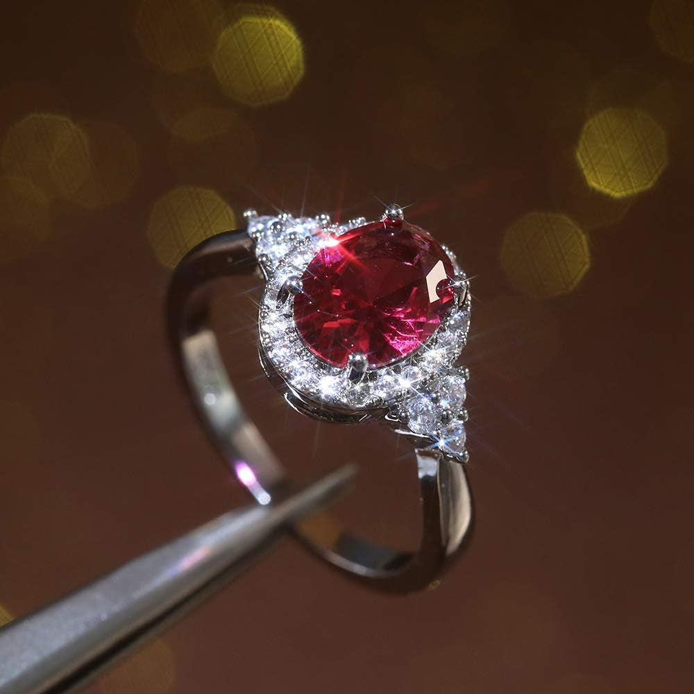S925 Sterling Silver Classic Crystal Gem Engagement Ring with Sparkling CZ Diamond Ring Temperament Female Ruby Ring Luxury Jewelry Birthday Gift