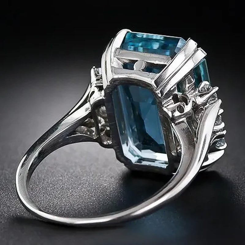 Luxury Silver Plated Rings for Women Wedding Square Blue Topaz Ring Gemstone Sapphire Spinel Romantic Gift Engagement Jewelry