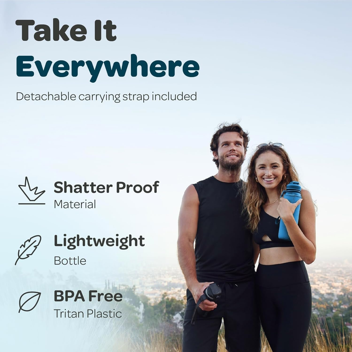 Water Bottle with Time Marker -Large BPA Free Water Bottle & No Sweat Sleeve -Leak Proof Gym Bottle with Fruit Infuser Strainer & Times to Drink -Ideal for Fitness Sports & Outdoors