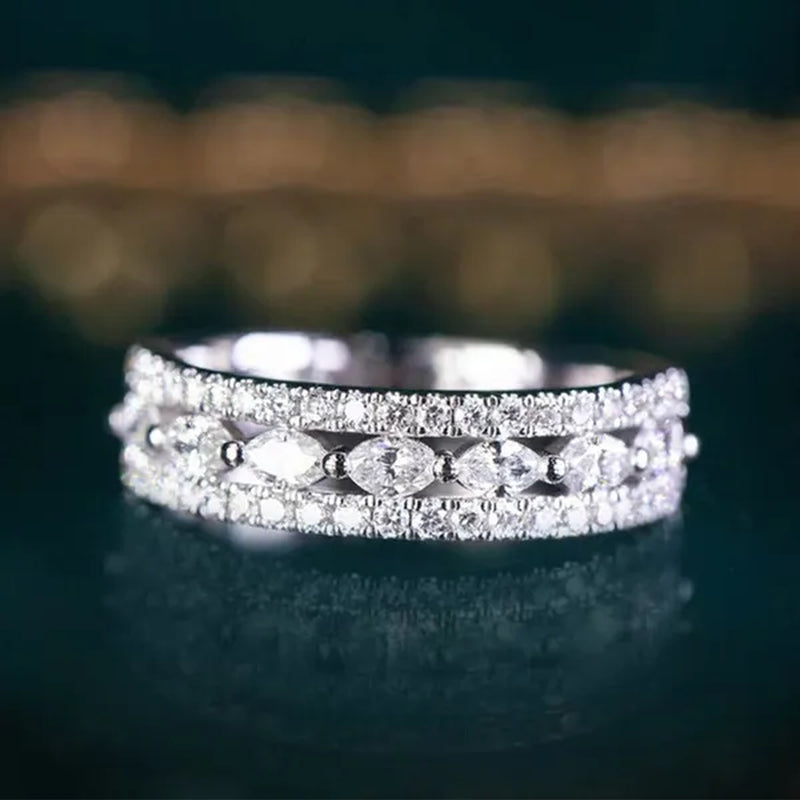 Women's Fashion Moissanite Jewelry Delicate 925 Sterling Silver Ring White Sapphire Marquise Cut Diamond Rings for Women Princess Proposal Engagement Party Accessories Elegant Female Bride Wedding Band Anniversary Gift Size 4-12 Bague Femme