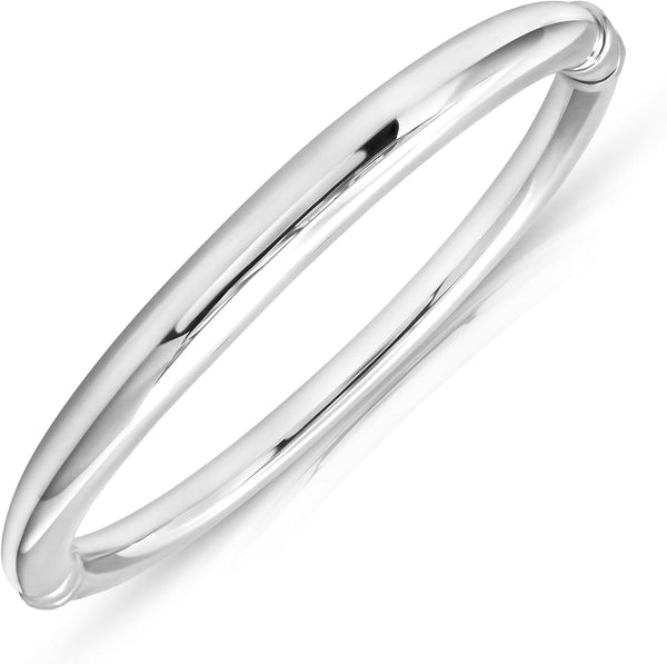 Lightweight Hollow 925 Sterling Silver Bangle Bracelet for Women | 7 Inch Silver Bracelets with Hinged Clasp | Anti-Tarnishing Hypoallergenic Silver Bangles for Women