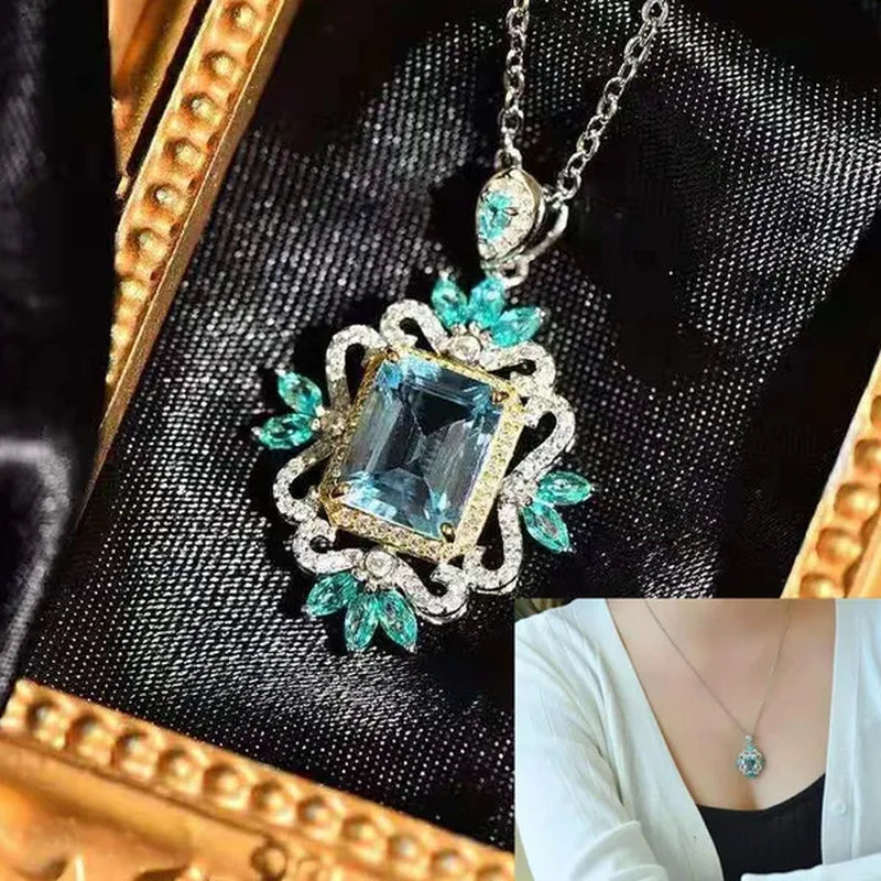 The Jewelry Imitation Natural Topaz Necklace Inlaid with High Carbon Diamond Pendant