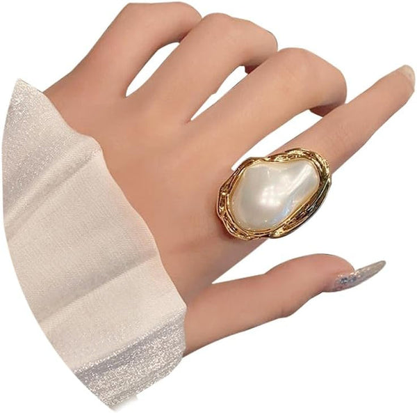 Pearl Ring for Women Promise Stacking Pearl Rings Adjustable Open Pearls Finger Ring Trendy Personality Christmas Pearls Jewerly Prom Dress Jewerly