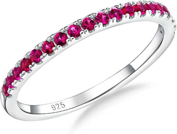 Moissanite Engagement Rings for Women, Sterling Silver Stackable Anniversary Ring Created Birthstone Half Eternity Band Rings for Men, Size 6 to 10, Width 1.4Mm 1.7Mm