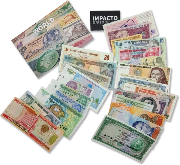 Foreign Currency Collection - 25 Different World Currency Banknotes - Collectible Currency Foreign - Old World Currency Collection - Banknotes Collection (COA Included)
