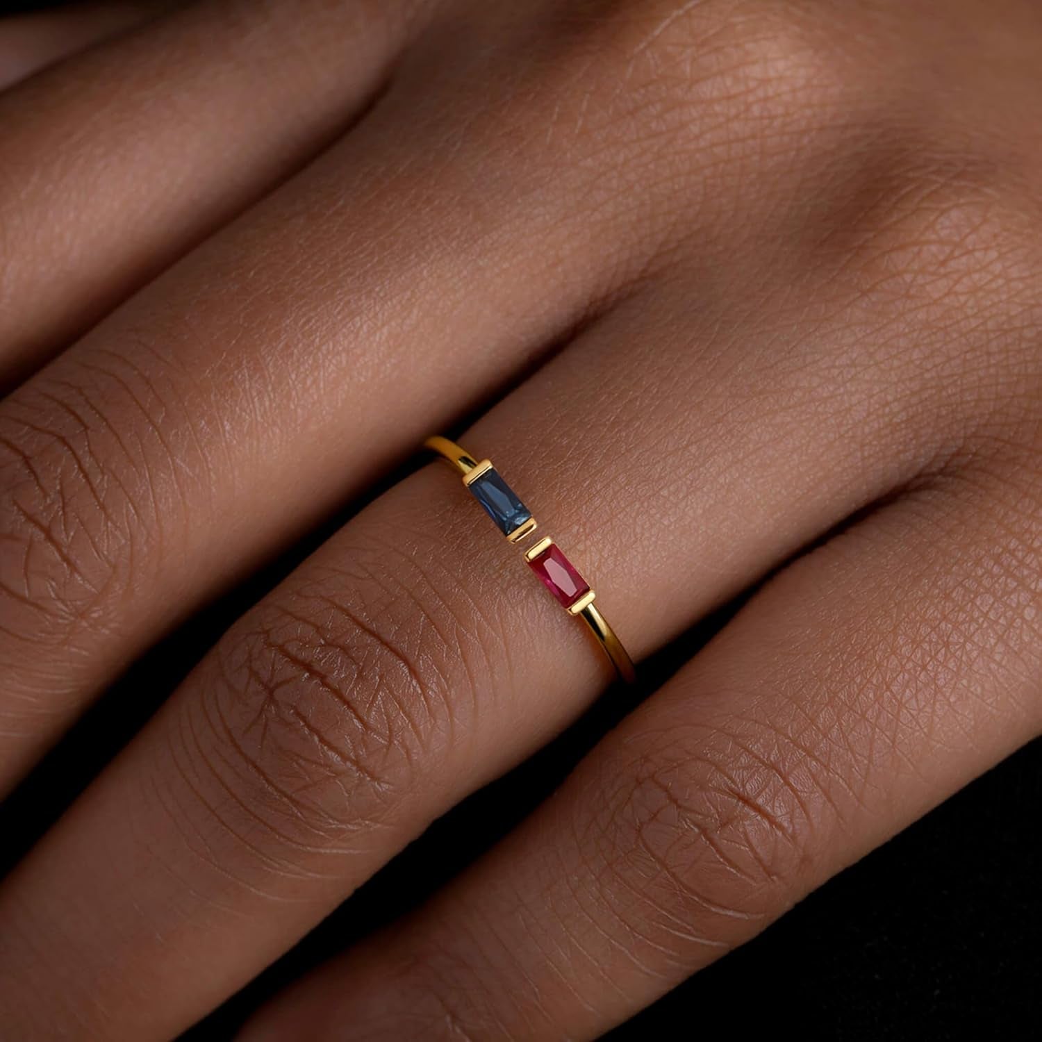 Birthstone Rings for Women Dainty Emerald Blue Ring Birthday Gifts for Mom Her Gemstones CZ Ring for Teens Gold Rings That Don'T Tarnish Adjustable Ring Jewelry Gifts