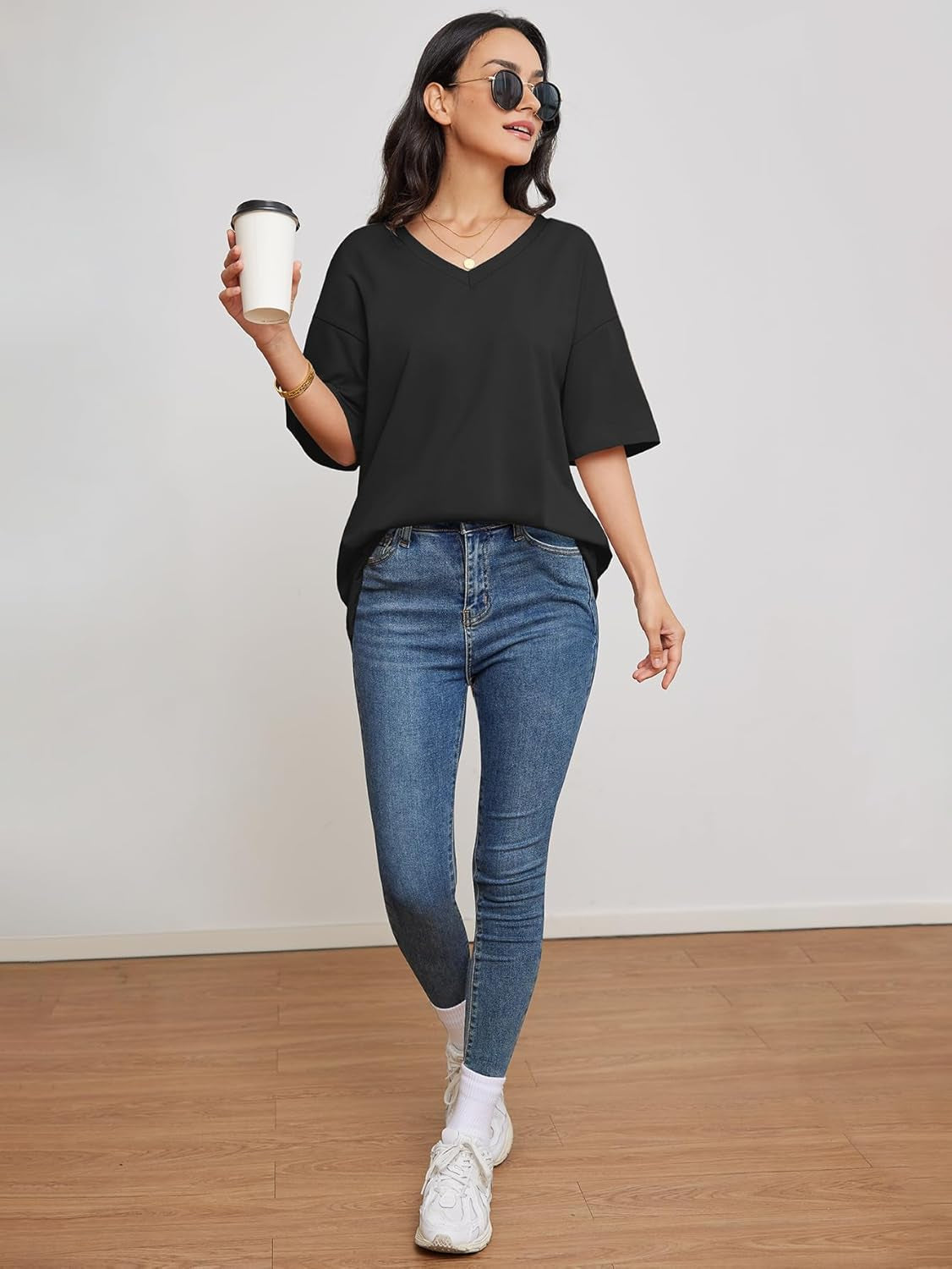 Womens Summer Oversized Shirts V Neck Business Casual Workout Tops Beach Vacation 2025 Gym Clothes
