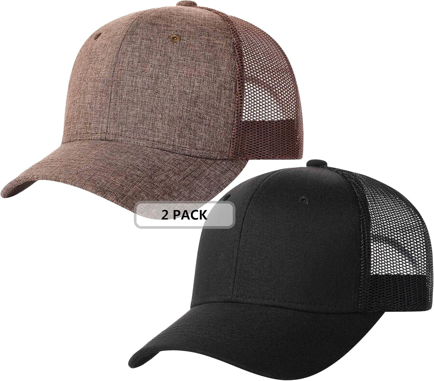 2 Pack Snapback Trucker Baseball Hats Mesh Back Adjustable Blank Ball Caps for Men Women