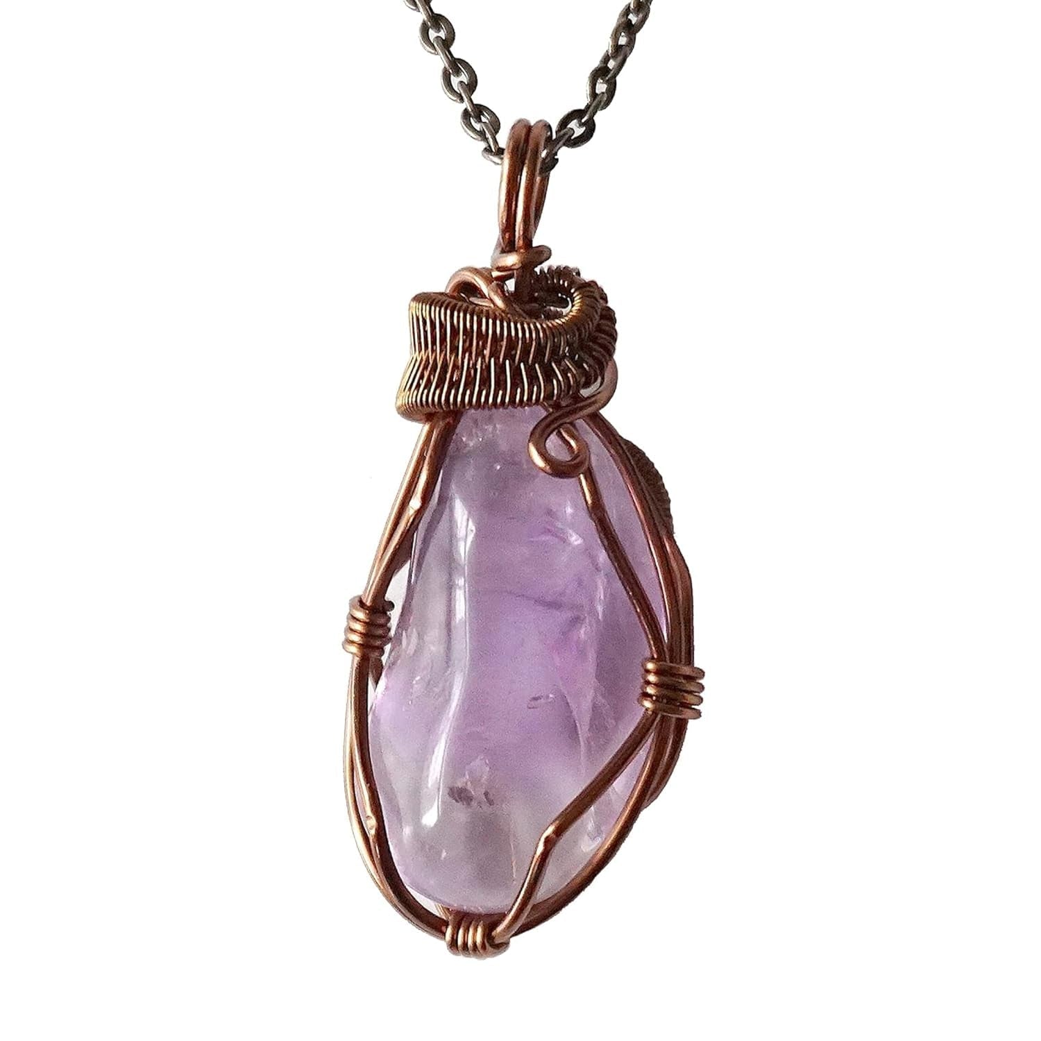 Natural Amethyst Necklace for Women - February Birthstone Necklace for Women - Designer Pendant Necklace - 40-60 Carat Amethyst, Antique Bronze Chain