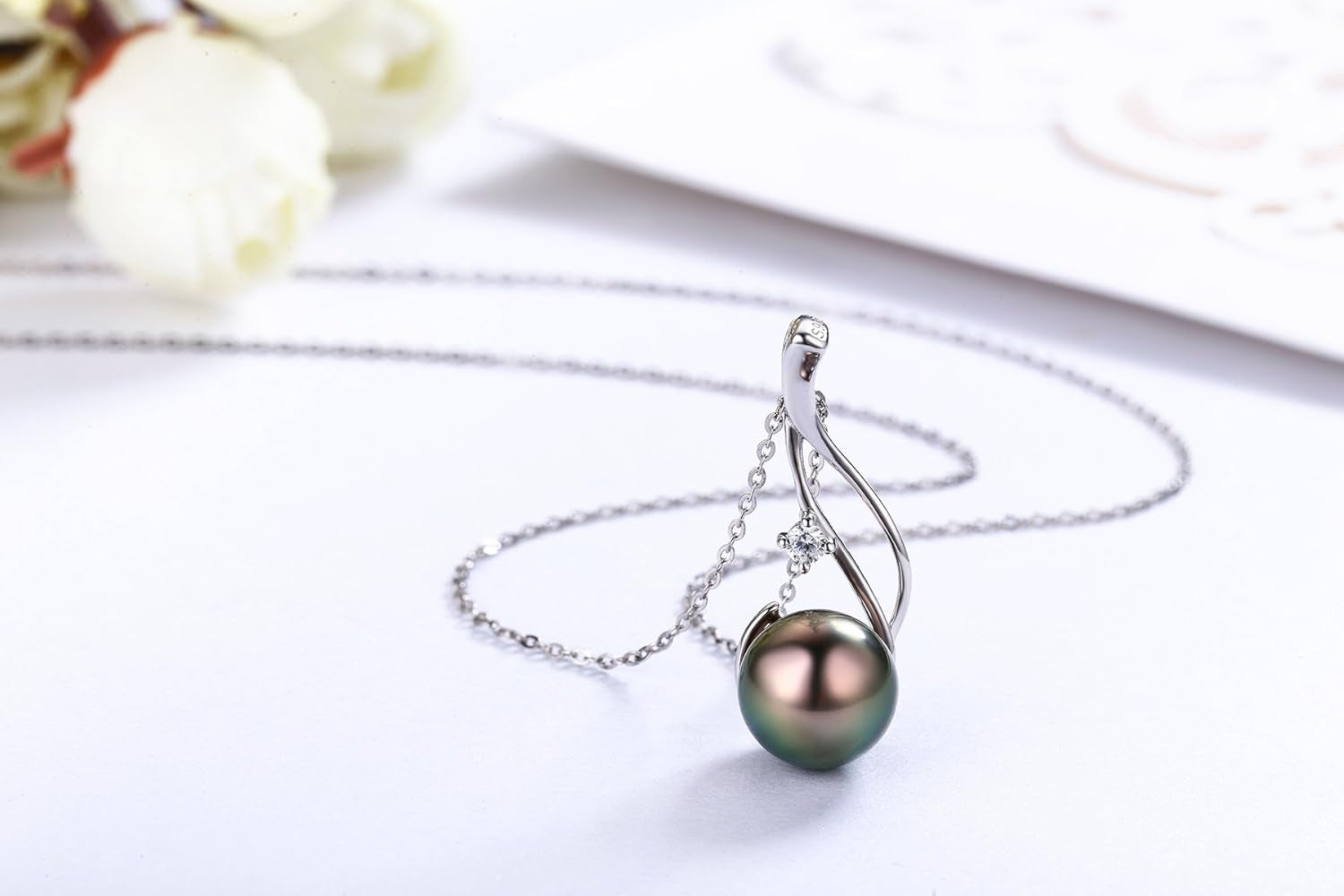 Tahitian Black Pearl Pendant Necklace 18K Gold over Sterling Silver 19 Inch Adjustible Chain - Real Black Pearls Jewelry Gifts for Women Wife Mom Daughter
