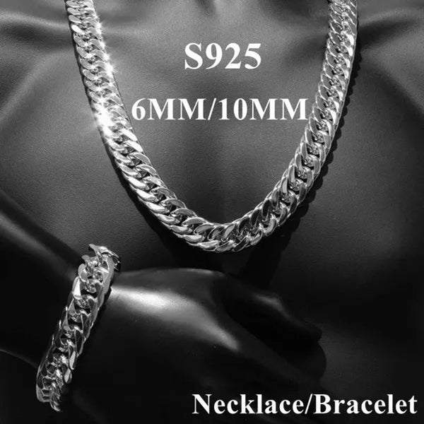 NEW! Exquisite Men Solid Heavy 925 Sterling Silver Smooth Necklace Bracelet Curb Chain Jewelry