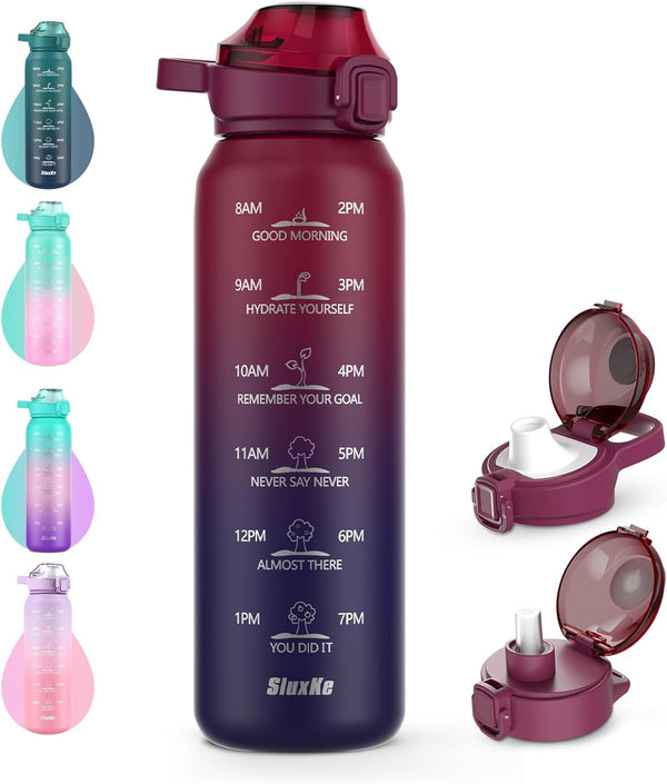 Insulated Water Bottle 32Oz with 2Lids,18/10 Stainless Steel 1000Ml Insulated Water Bottle Double Walled with Handle, Metal Canteen Keep Cold 48H Hot 24H for Men, Women & Kids