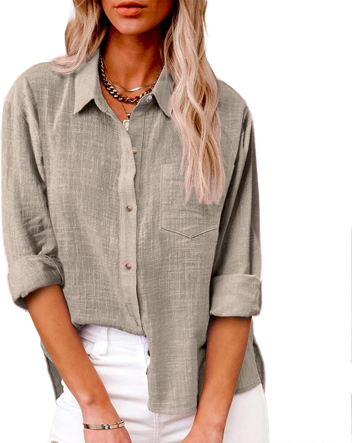 Women Cotton Linen Summer Tops Button down Shirts Dressy Causal Long Sleeve Gauze Blouses Trendy Boho Clothes 2024