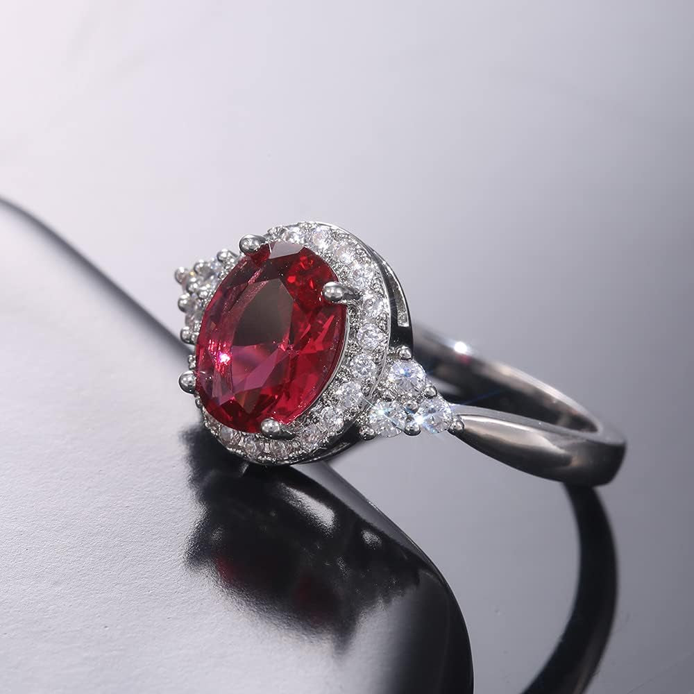 S925 Sterling Silver Classic Crystal Gem Engagement Ring with Sparkling CZ Diamond Ring Temperament Female Ruby Ring Luxury Jewelry Birthday Gift