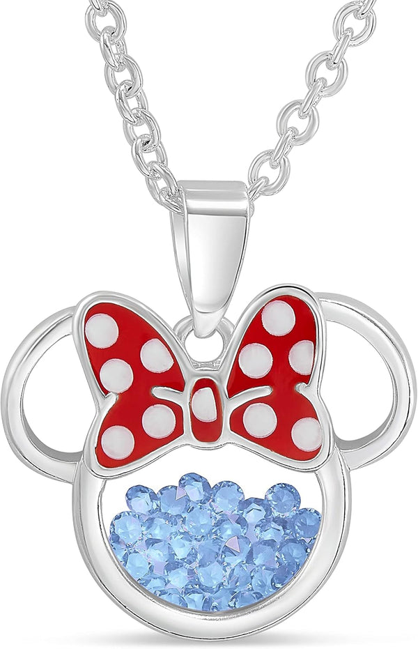 Women and Birthstone Jewelry - Minnie Mouse Cubic Zirconia Shaker Pendant Necklace, Silver Plated, 18+2" Extender