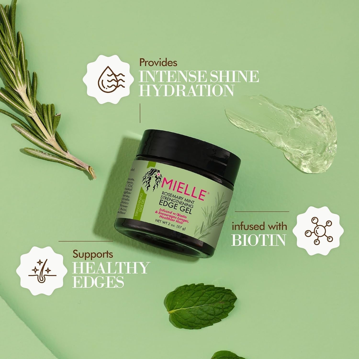 Rosemary Mint Strengthening Edge Gel, Biotin & Essential Oil Hair Styling Treatment, 2 Ounces