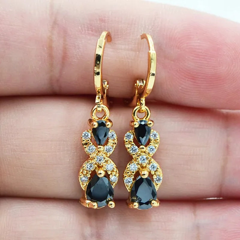 Women Purple Cubic Zirconia CZ Teardrop Earrings Jewelry