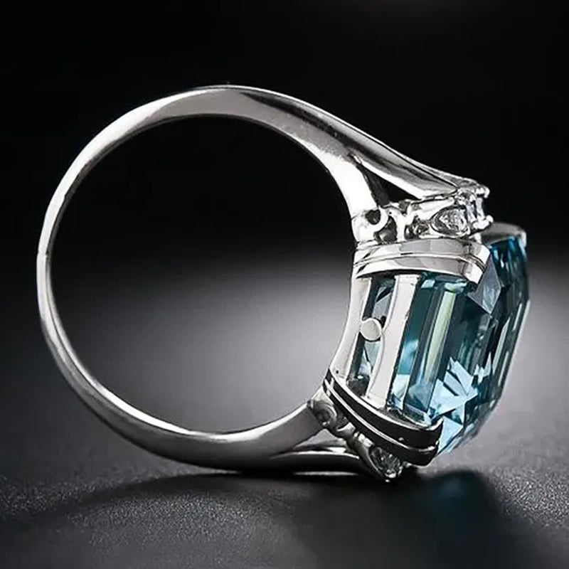 Luxury Silver Plated Rings for Women Wedding Square Blue Topaz Ring Gemstone Sapphire Spinel Romantic Gift Engagement Jewelry
