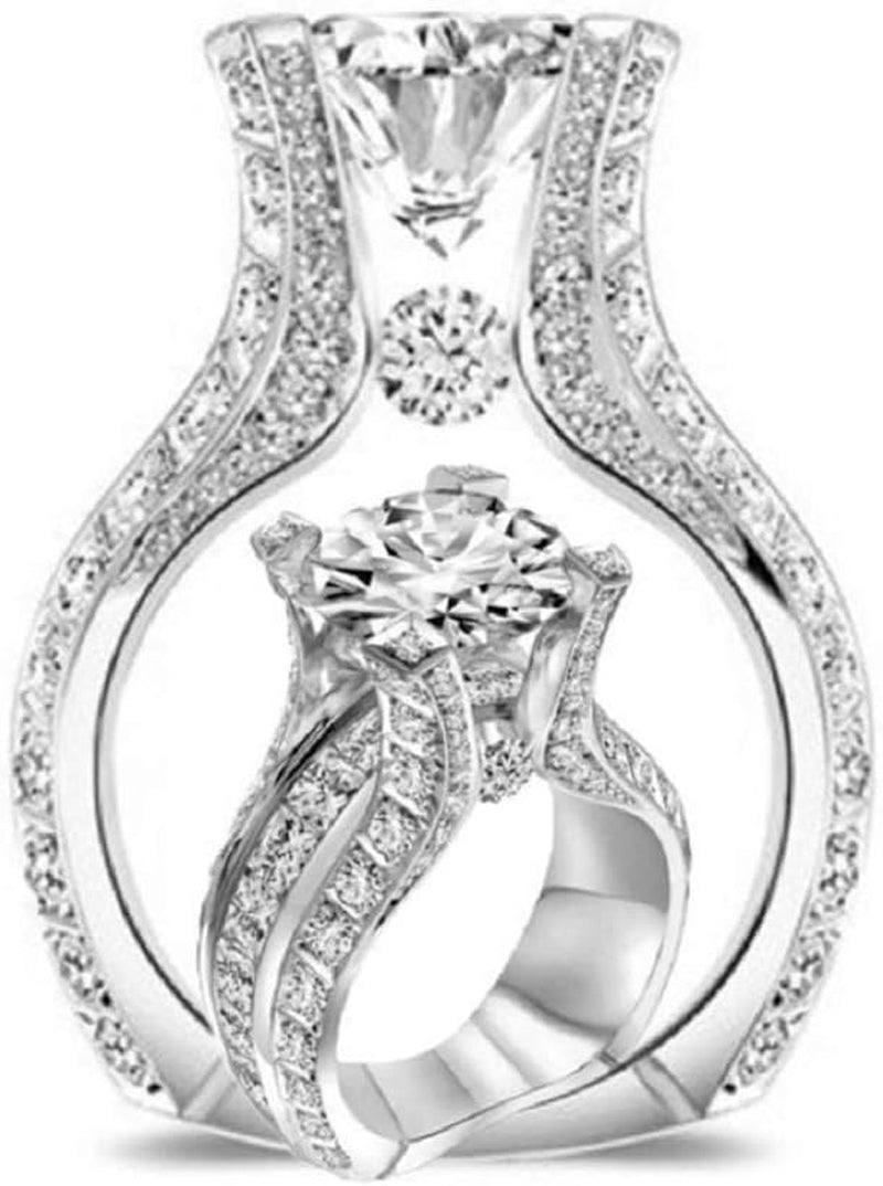 Fashion Women 925 Sterling Silver Ring,White Topaz Cubic Zirconia CZ Diamond Elegant Eternity Engagement Wedding Band Ring Size 6-10 (US Code 6)