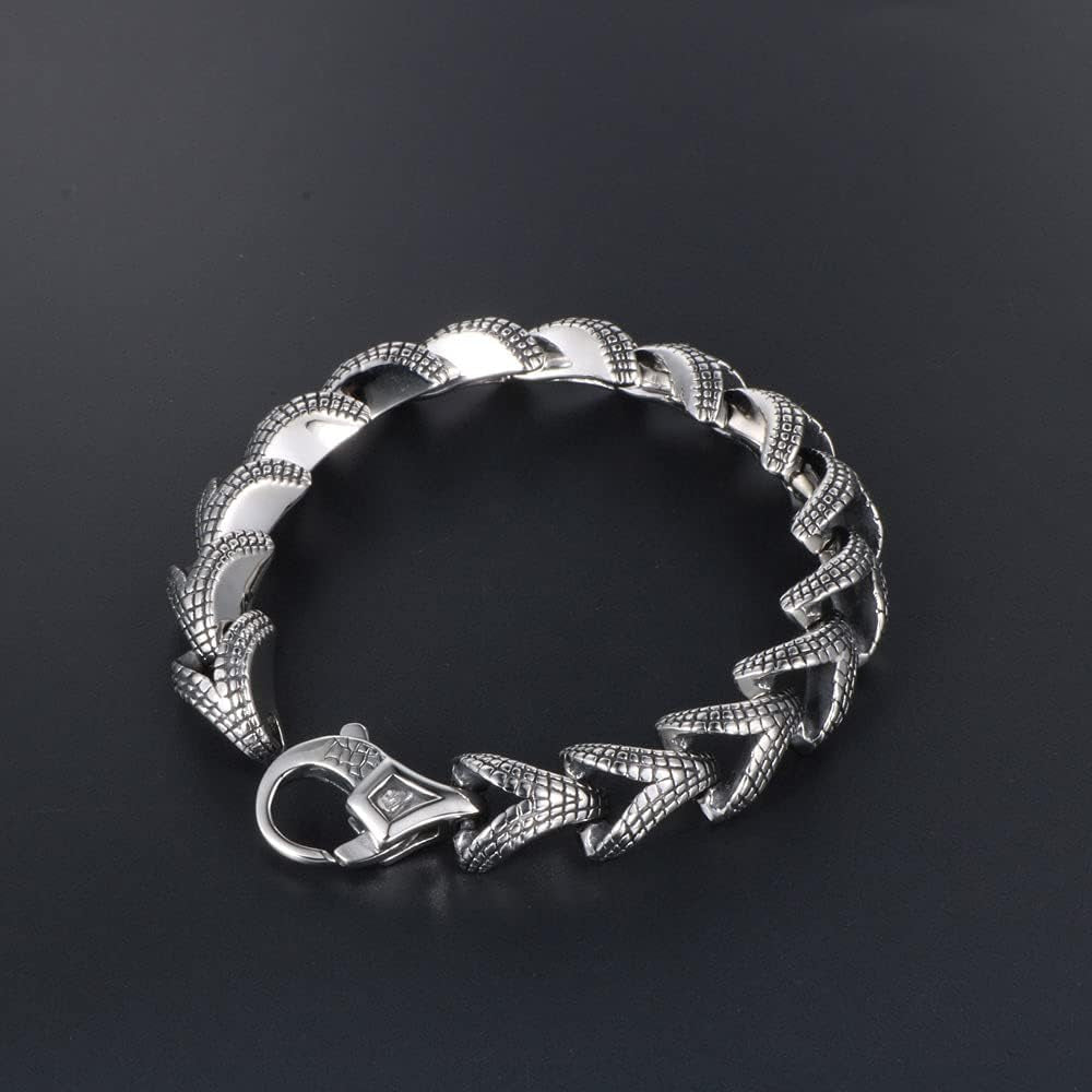 Stainless Steel Link of Dragon Scale Bangle Bracelet for Men Punk Rock Vintage Silver Bracelet