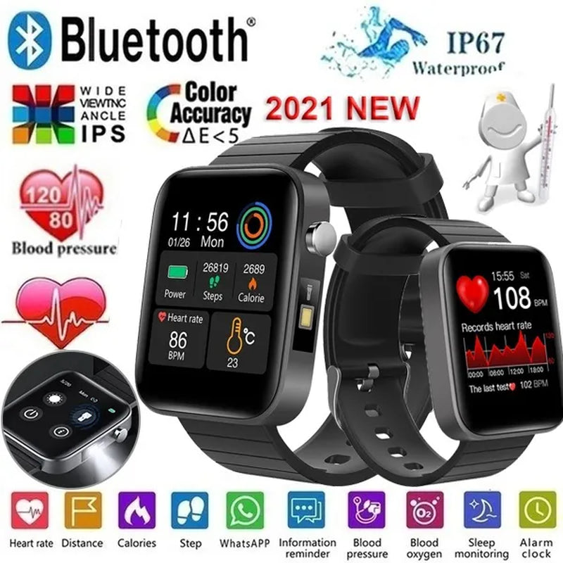 2021 NEW Smart Watch Bluetooth Watch Body Temperature Blood Pressure Blood Oxygen Monitor Wristband Fitness Tracker Bracelet Heart Rate Monitor Smartwatch 1.54" Large Screen with Flashlight PK DZ09 Apple Watch Series 6 5 4 Galaxy Watch Active