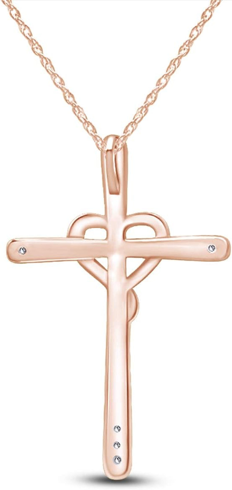 White Natural Diamond Cross Heart Pendant in 10K Solid Gold (1/20 Cttw)