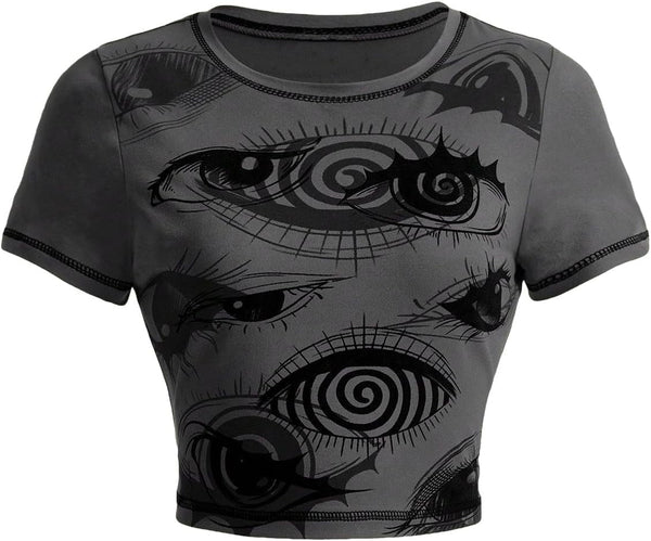 Women'S Y2K Goth Tops Graphic Vintage Eye Print Crop Tops Short Sleeve Summer Going Out Tees T Shirts