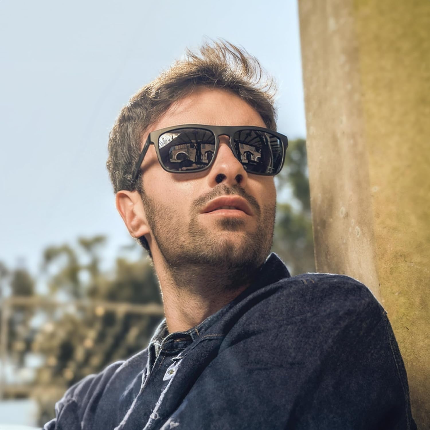 Polarized Sunglasses Men Square: Unbreakable TR90 Frame Carbon Fiber Temple UV400 Protection Sun Glasses for Driving