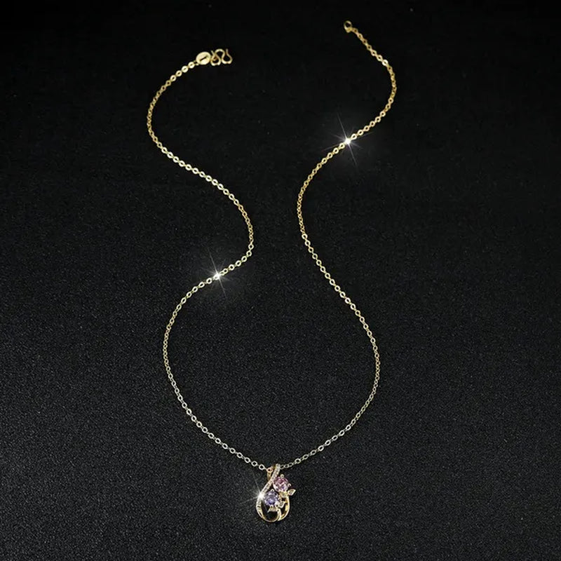 Unique 18K Gold Number Eight Pink Sapphire Tulip Pendant White Diamond Necklace For Women Wedding Birthday Jewelry Gift