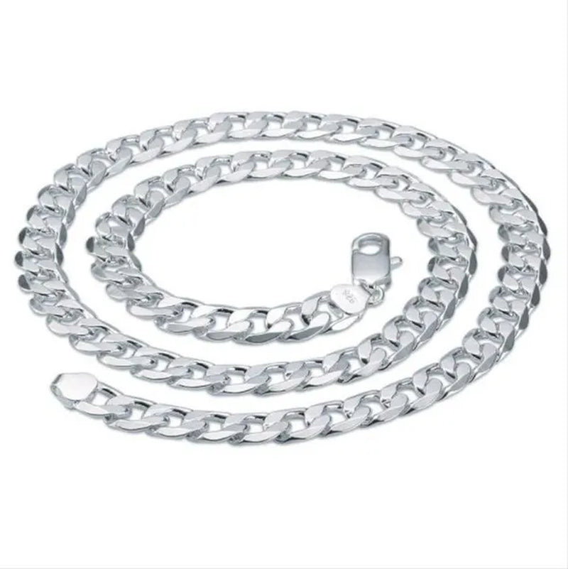 Wholesale! Prefect! Hot New High Quality 925 Sterling Silver Fashion Jewelry 12MM Men'S 925 Solid Silver Curb Chain Necklace 16/18/20/22/24/26/28/30 Inch