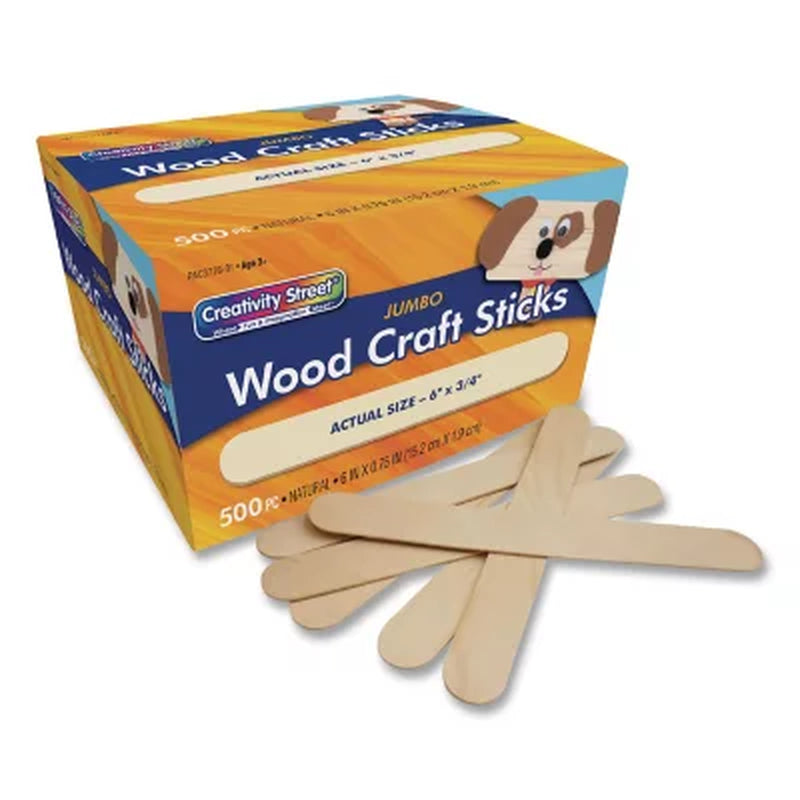 Chenille Kraft Jumbo Size Natural Wood Craft Sticks, 6 X 3/4 (500 per Box)