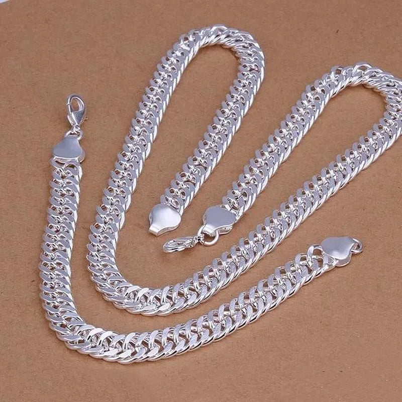 NEW! Exquisite Men Solid Heavy 925 Sterling Silver Smooth Necklace Bracelet Curb Chain Jewelry