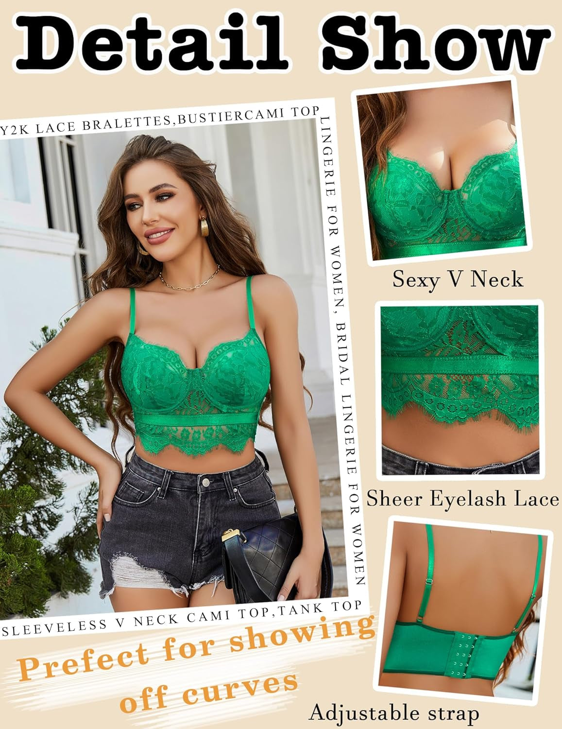 Lace Bralettes for Women Y2K Strap Bustier Cami Top V Neck Camisole Lingerie