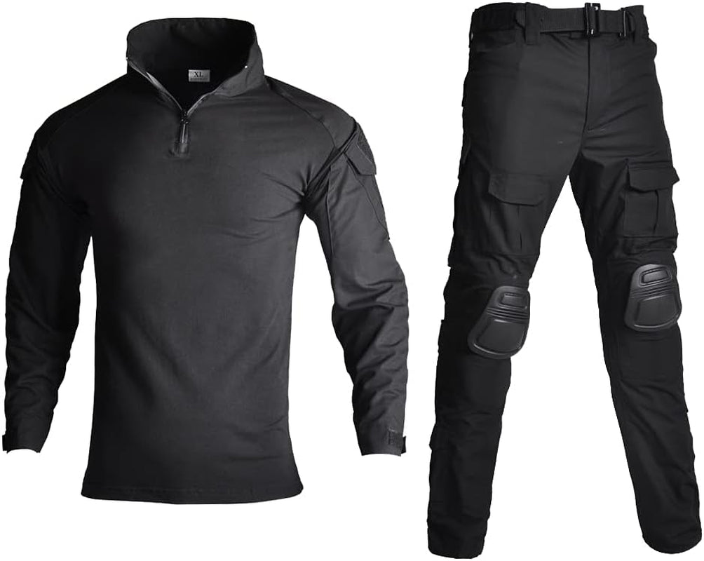 Mens Tactical Military Suits Long Sleeve Rip-Stop Uniforms Combat Shirt and Pants Elbow Knee Pads