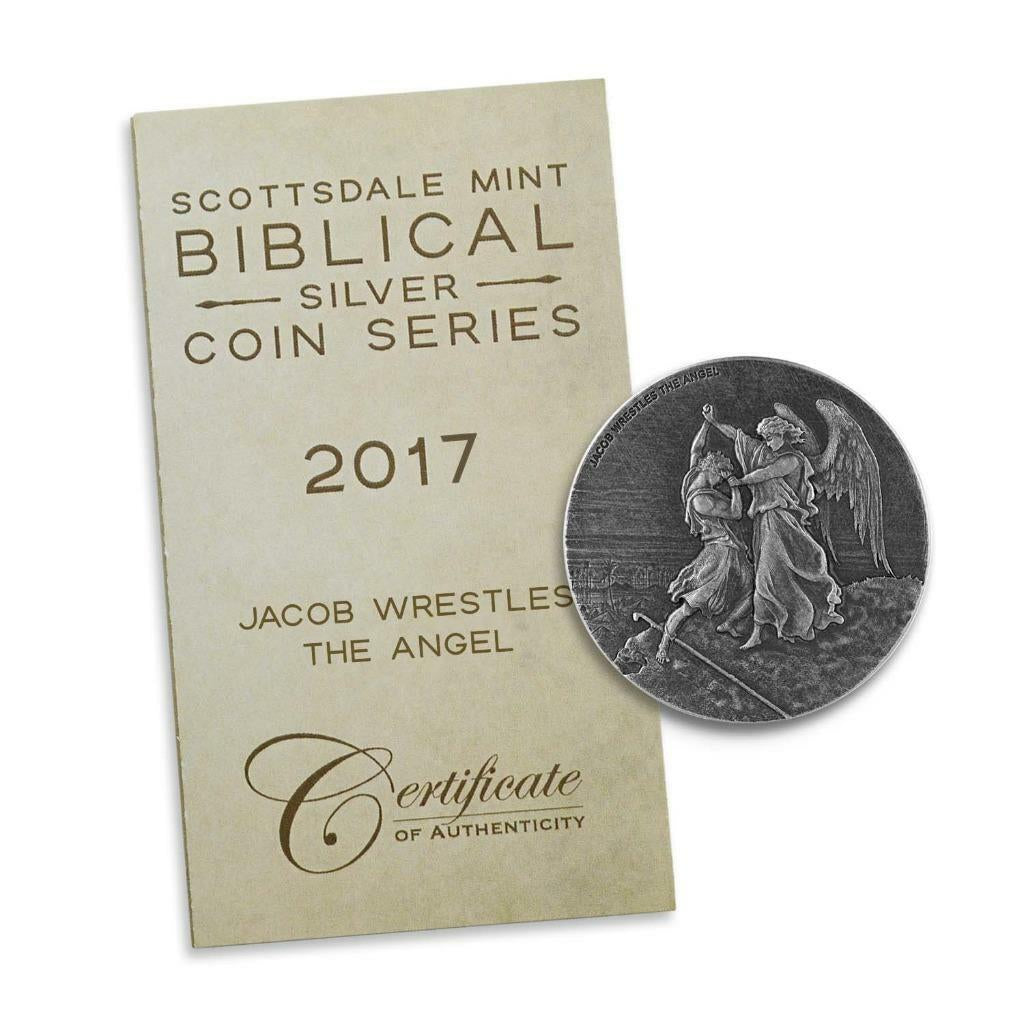 2017 2 Oz .999 Silver Coin Jacob Wrestles the Angel - Biblical Coin Series #A493