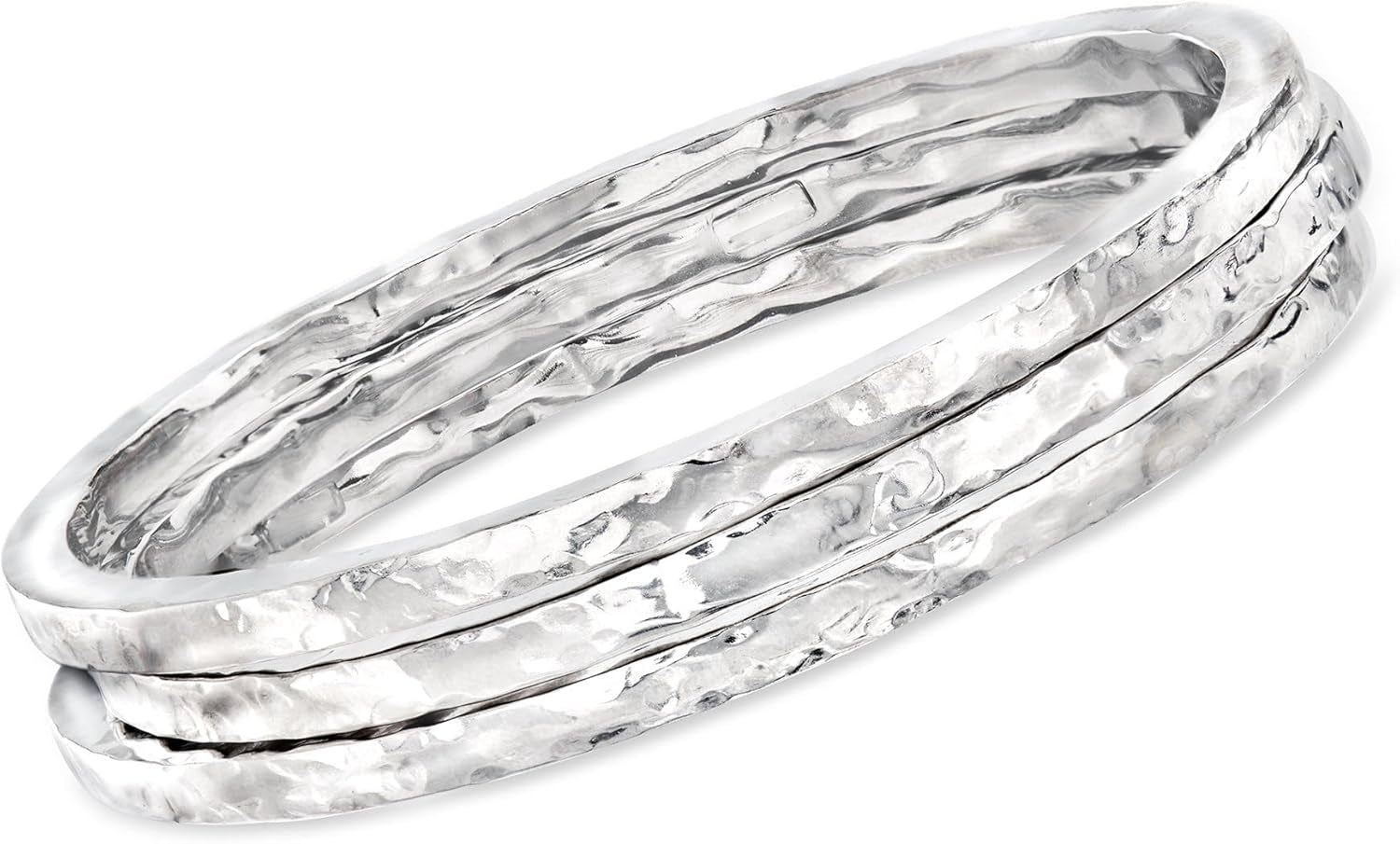 Italian Sterling Silver Jewelry Set: 3 Hammered Bangle Bracelets. 7.5 Inches