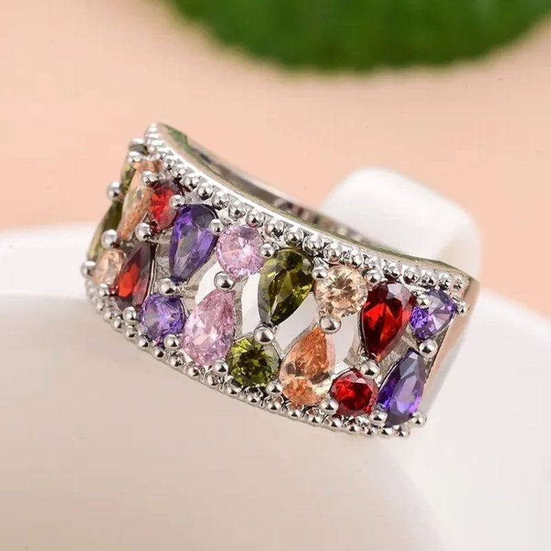 2017 New Fashion 925 Sterling Silver Amethyst Ruby Topaz Peridot Sapphire Ring Cocktail Jewelry