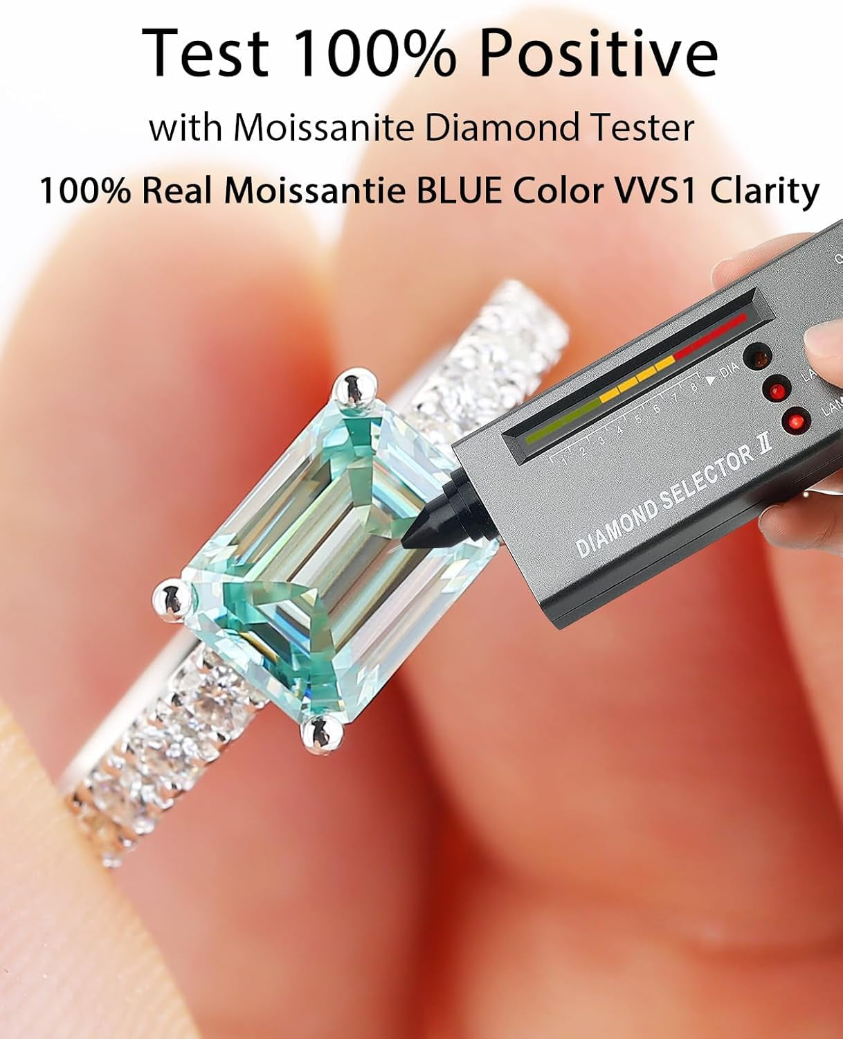 Moissanite Engagement Rings for Women,D Color VVS1 3 Stones Emerald Cut S925 Sterling Silver Plated 18K White Gold Wedding Promise Anniversary Rings for Her